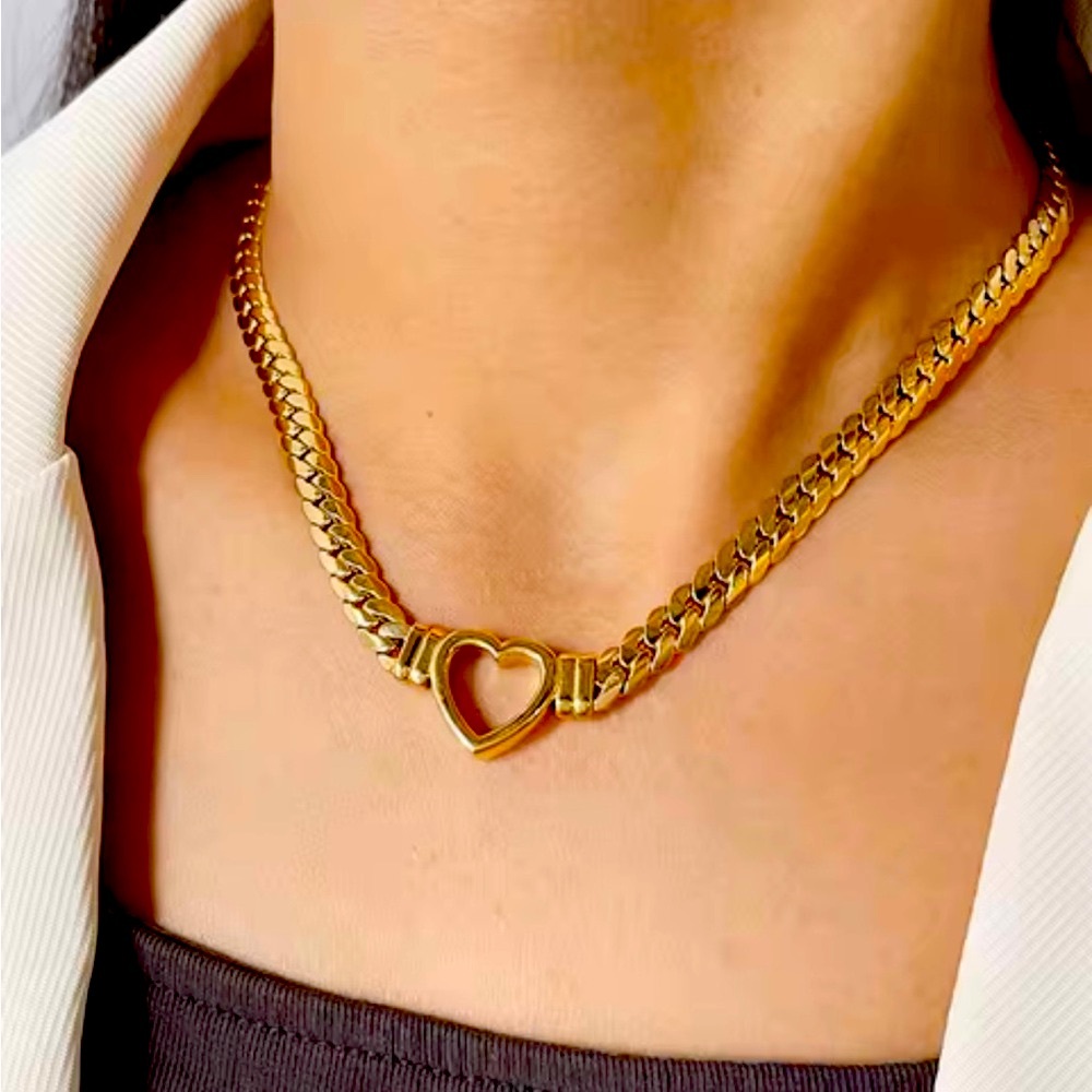 Set necklace bracelet, stainless steel gold plated, love heart necklace choker